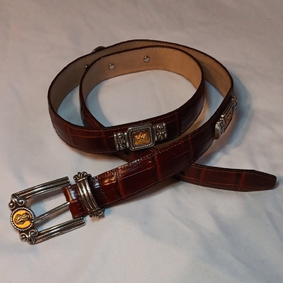 Brighton Accessories - Womens Brighton Faux Snake Skin Burgundy Belt w/ Decorative Crown Hardware